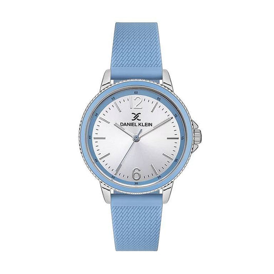 DANIEL KLEIN  DK.1.13470-4 BABY BLUE RUBBER BAND SILVER DIAL  FOR WOMEN