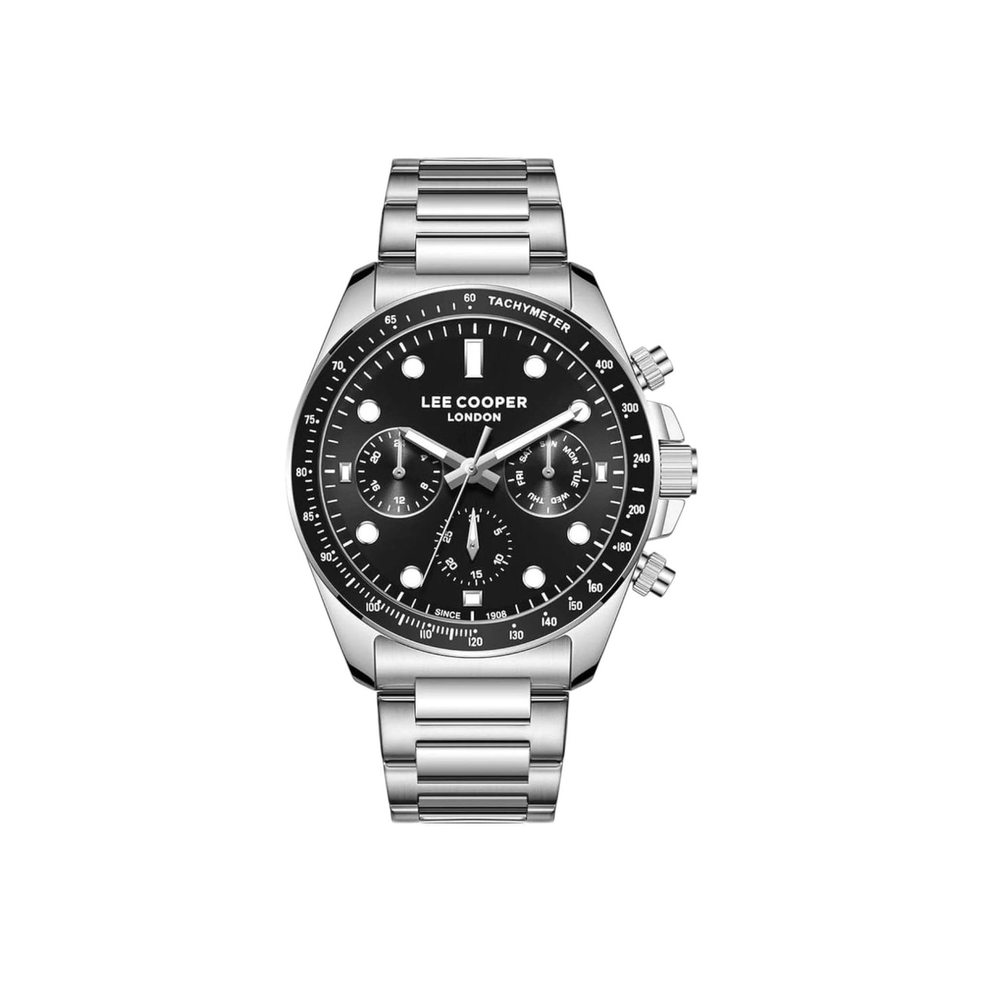 LEE COOPER LC08215.350 SILVER STEEL BAND BLACK DIAL  FOR MEN