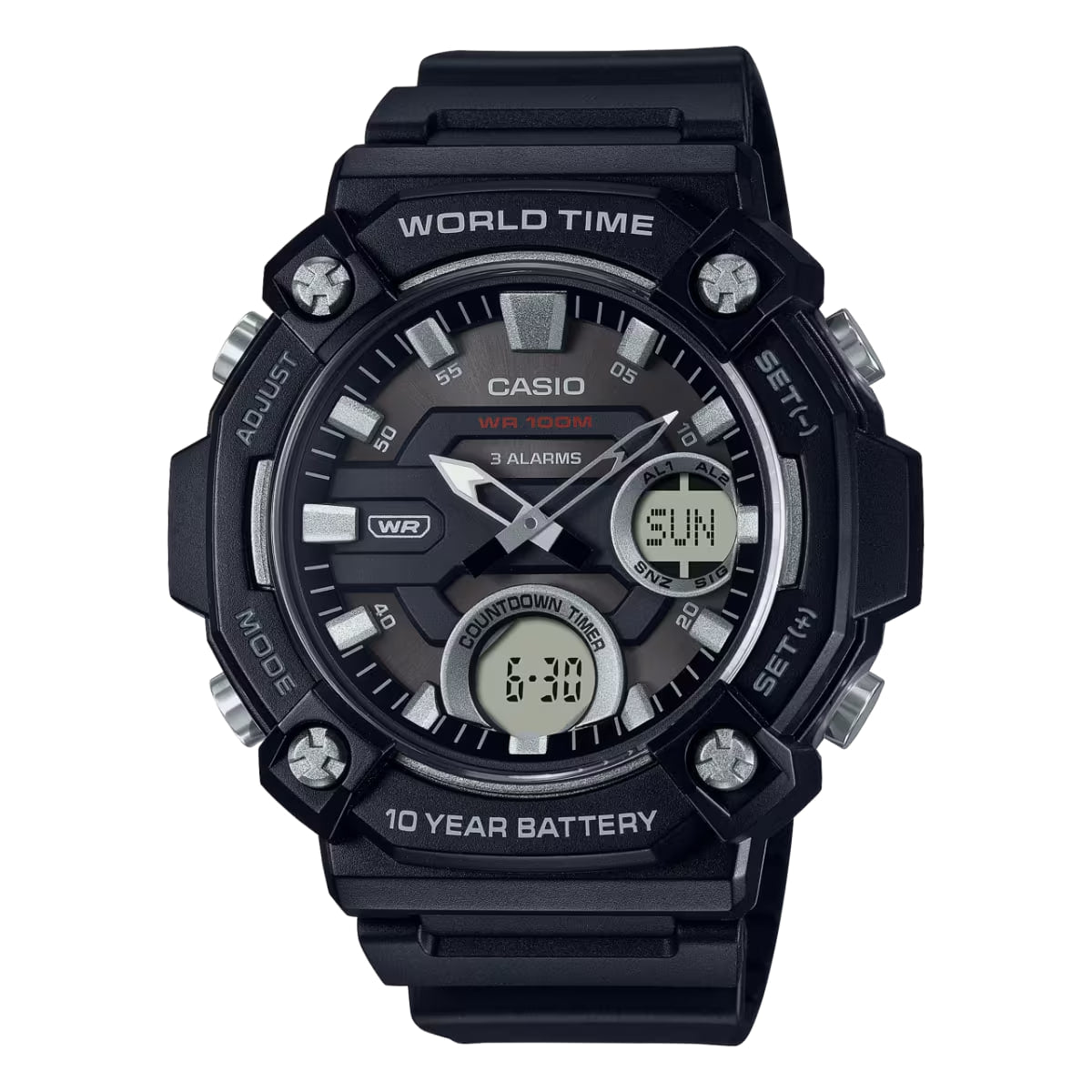 Casio Analog-Digital Black Rubber Black Dial For Men