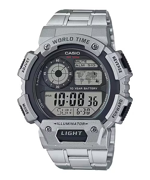 Casio Digital Illuminator World Time Silver St.Steel For Men