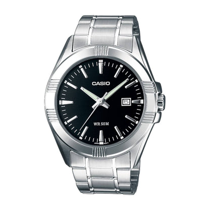 Casio Elegant Silver St.Steel,MTP-1308D-1A, Black Dial for Men