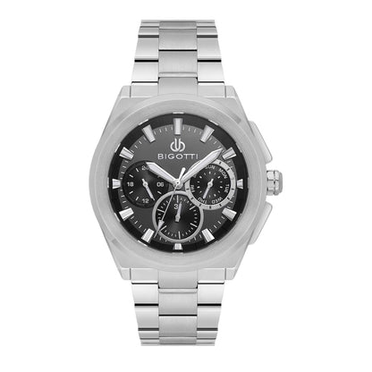 BIGOTTI BG.1.10627-2 SILVER STEEL BAND BLACK DIAL  FOR MEN