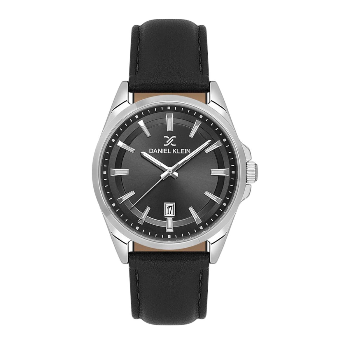 DANIEL KLEIN  DK.6.14036-2 SILVER LEATHER BAND BLACK DIAL  FOR MEN