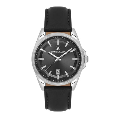 DANIEL KLEIN  DK.6.14036-2 SILVER LEATHER BAND BLACK DIAL  FOR MEN