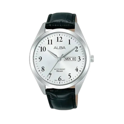 ALBA  AJ6219X1Q BLACK LEATHER BAND SILVER DIAL  FOR MEN
