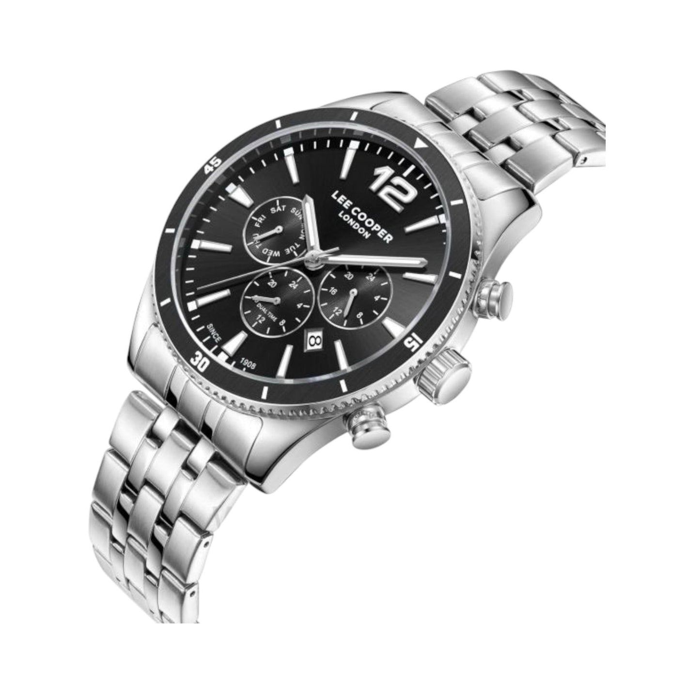 LEE COOPER LC07641.350 SILVER STEEL BAND BLACK DIAL  FOR MEN
