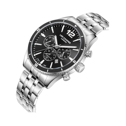LEE COOPER LC07641.350 SILVER STEEL BAND BLACK DIAL  FOR MEN