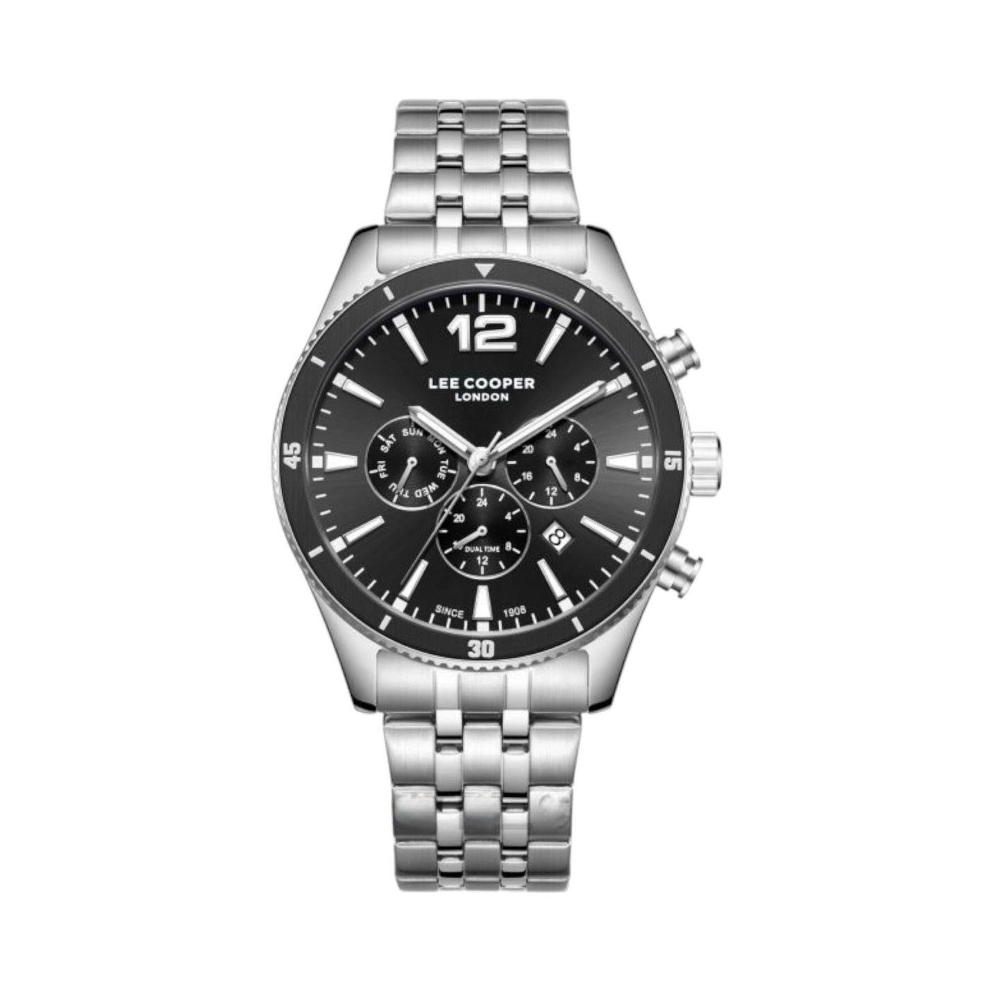 LEE COOPER LC07641.350 SILVER STEEL BAND BLACK DIAL  FOR MEN