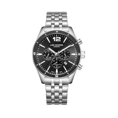 LEE COOPER LC07641.350 SILVER STEEL BAND BLACK DIAL  FOR MEN