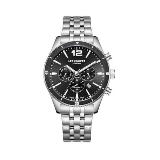 LEE COOPER LC07641.350 SILVER STEEL BAND BLACK DIAL  FOR MEN