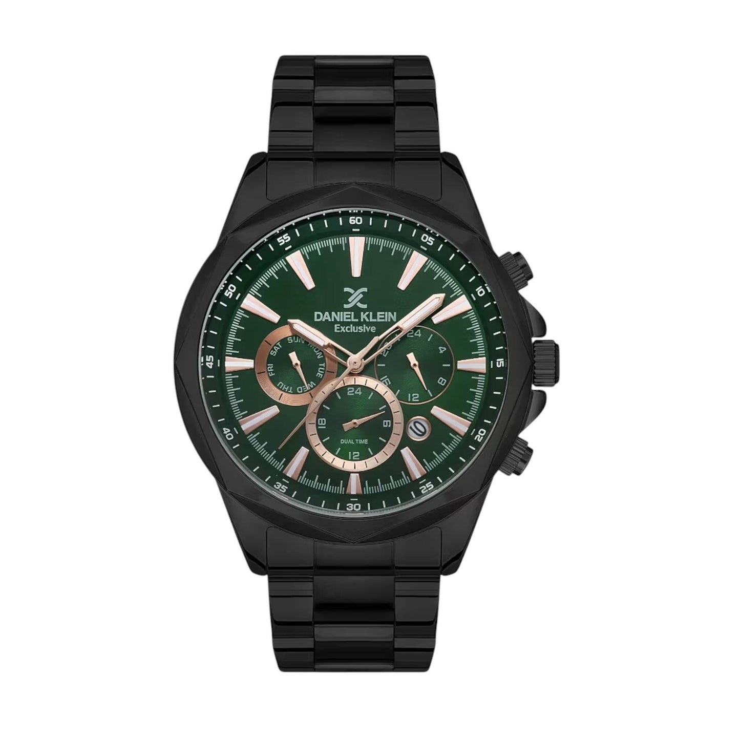 DANIEL KLEIN  DK.1.13362-5 BLACK STEEL BAND GREEN DIAL  FOR MEN