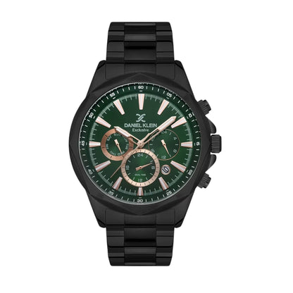 DANIEL KLEIN  DK.1.13362-5 BLACK STEEL BAND GREEN DIAL  FOR MEN