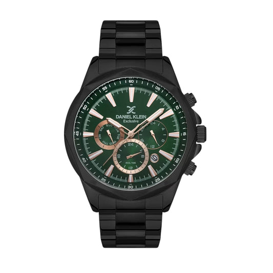DANIEL KLEIN  DK.1.13362-5 BLACK STEEL BAND GREEN DIAL  FOR MEN