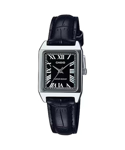 CASIO  LTP-V007L-1B BLACK LEATHER BAND BLACK DIAL  FOR WOMEN
