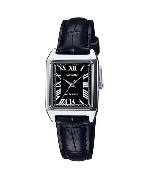 CASIO  LTP-V007L-1B BLACK LEATHER BAND BLACK DIAL  FOR WOMEN