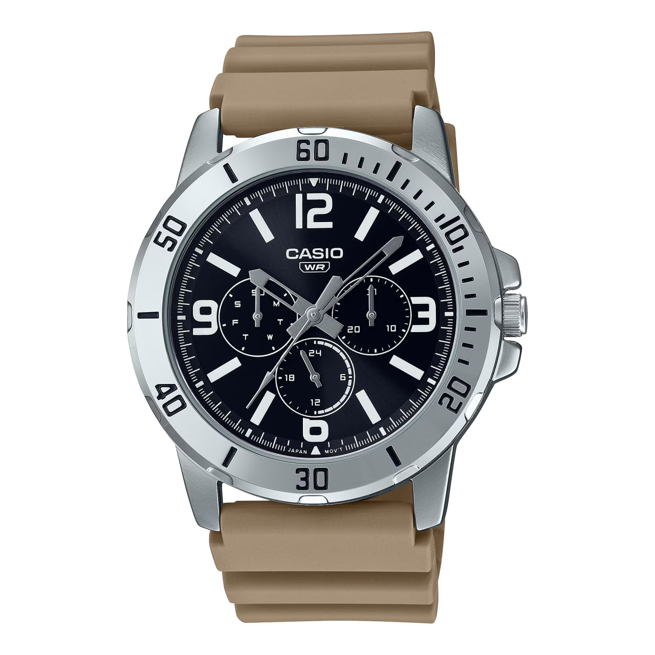 CASIO MTP-VD300-5B BEIGE RUBBER BAND BLACK DIAL FOR MEN