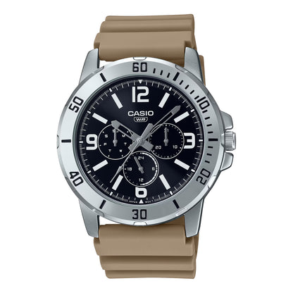 CASIO MTP-VD300-5B BEIGE RUBBER BAND BLACK DIAL FOR MEN