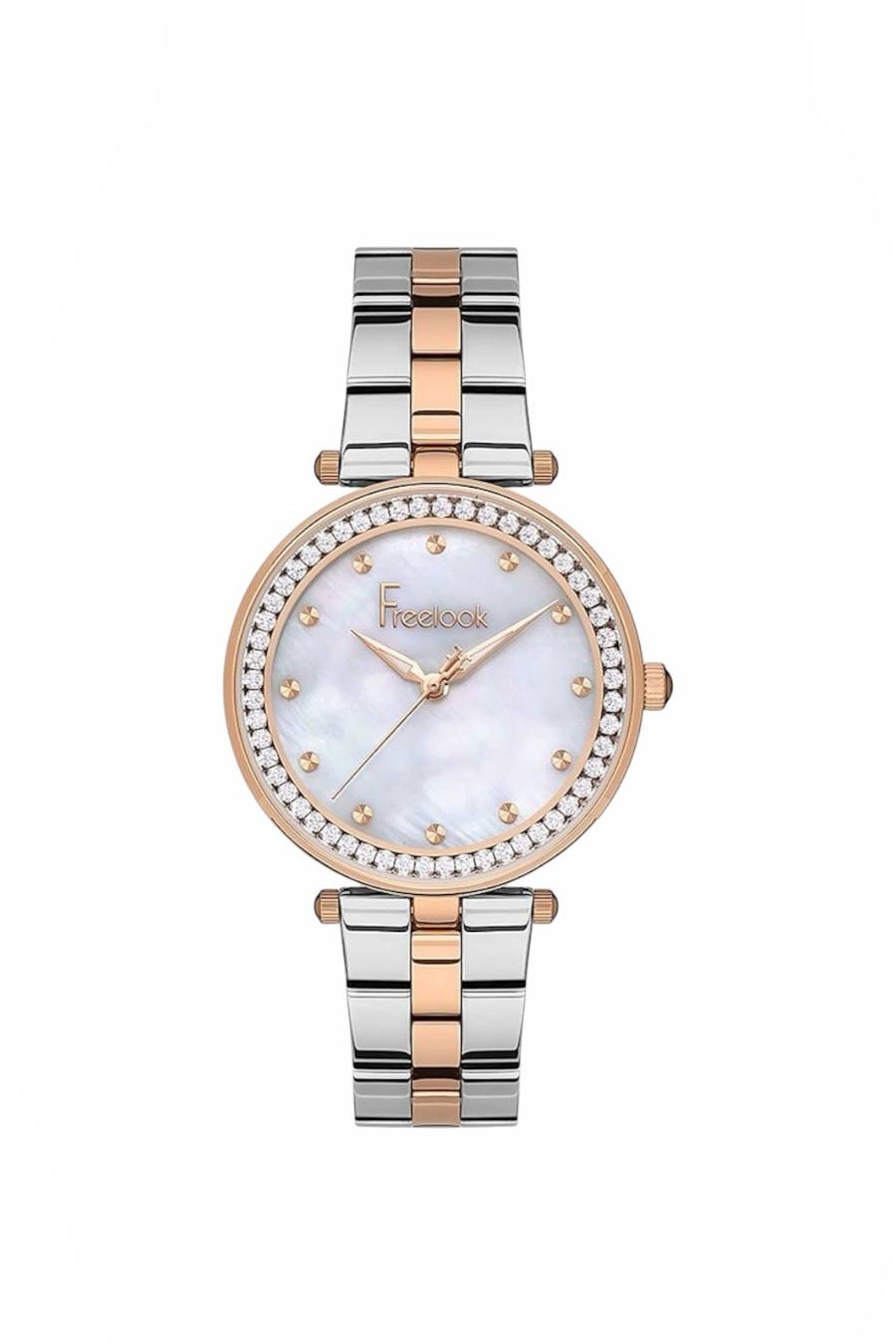 FREELOOK FL.1.10368-4 SILVER AND ROSE GOLD STEEL BAND WHITE DIAL  FOR WOMEN