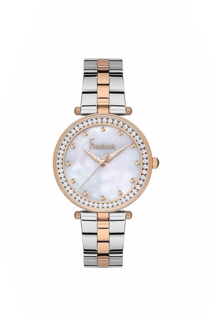 FREELOOK FL.1.10368-4 SILVER AND ROSE GOLD STEEL BAND WHITE DIAL  FOR WOMEN