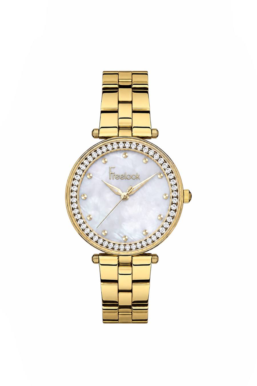 FREELOOK FL.1.10368-3 GOLDEN STEEL BAND  WHITE DIAL  FOR WOMEN