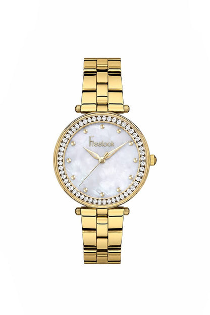 FREELOOK FL.1.10368-3 GOLDEN STEEL BAND  WHITE DIAL  FOR WOMEN