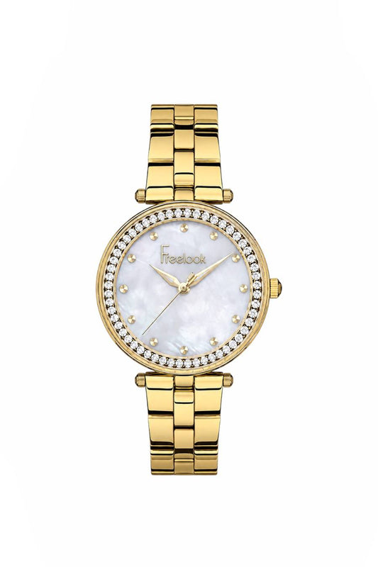 FREELOOK FL.1.10368-3 GOLDEN STEEL BAND  WHITE DIAL  FOR WOMEN