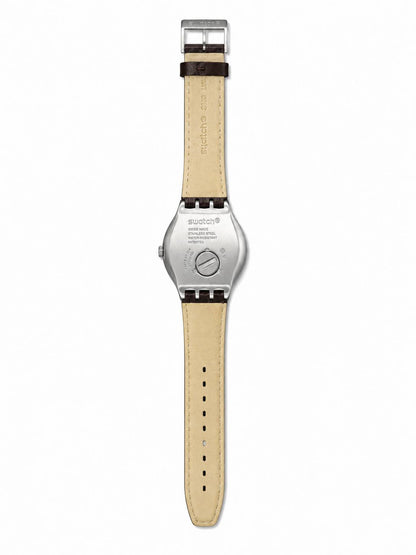 SWATCH YWS416 BROWN LEATHER BAND WHITE DIAL FOR MEN