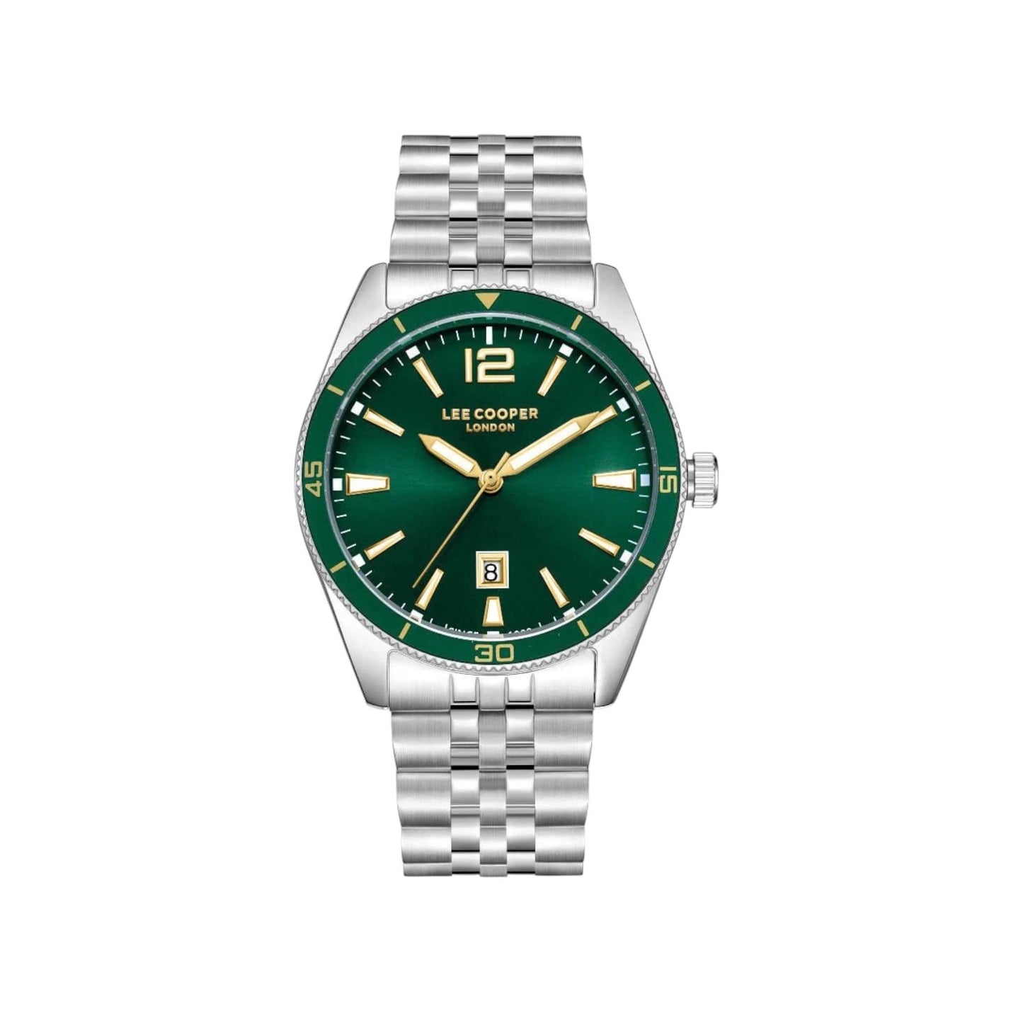 LEE COOPER LC08281.370 SILVER STEEL BAND GREEN DIAL  FOR MEN
