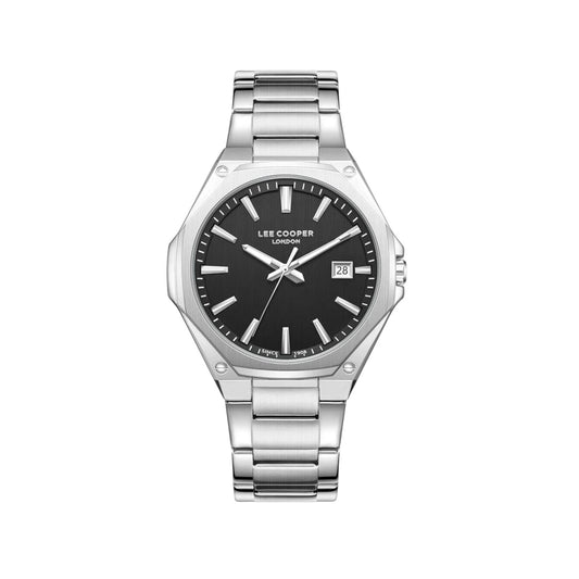LEE COOPER LC08252.350 SILVER STEEL BAND BLACK DIAL  FOR MEN