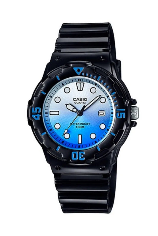 Casio LRW-200H-2E Analog Ladies Round Dial Fashionable diver design Resin Strap Date Quartz Watch