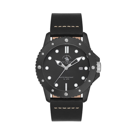 POLO SB.8.10001-5 BLACK LEATHER BAND BLACK DIAL  FOR MEN