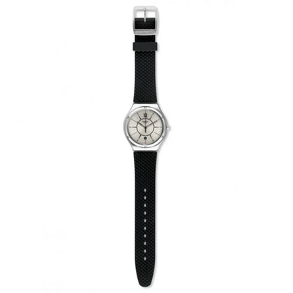 SWATCH YWS406 BLACK RUBBER BAND SILVER DIAL FOR MEN