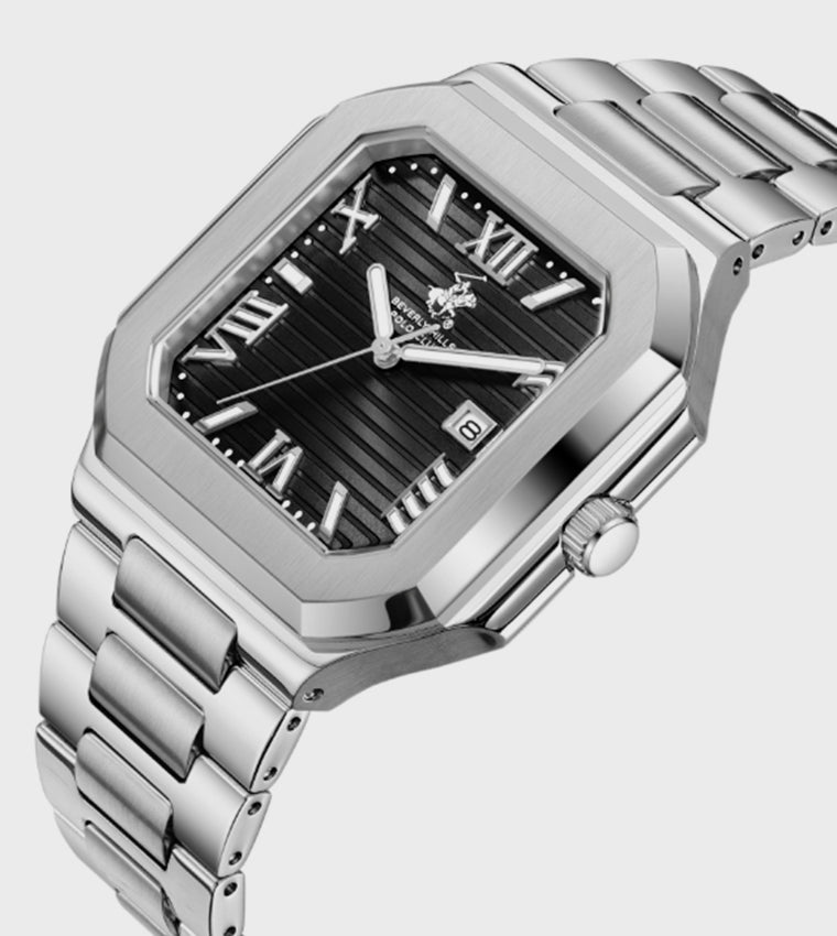 POLO BP3845X.350 SILVER STEEL BAND BLACK DIAL  FOR MEN