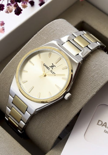 DANIEL KLEIN  DK.1.13492-4 SILVER AND GOLD STEEL BAND PINK DIAL  FOR WOMEN