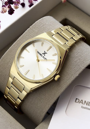 DANIEL KLEIN  DK.1.13492-3 GOLDEN STEEL BAND SILVER DIAL  FOR WOMEN