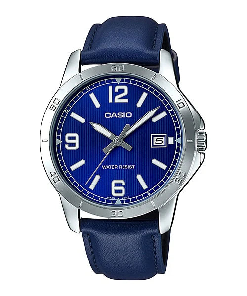 Casio MTP-V004L-2B Men's Casual Blue Leather Band Blue Dial Date Watch