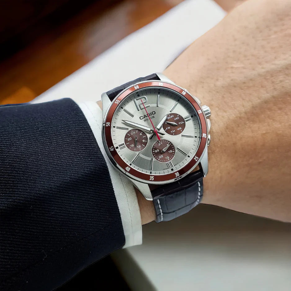 Casio Men Leather Watch MTP-1374L-7A1